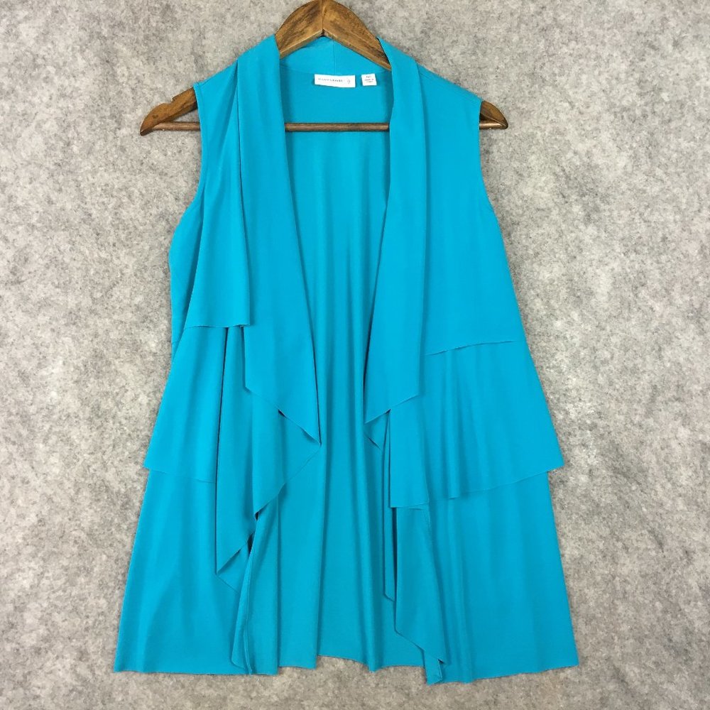 Susan Graver Cardigan Vest XXS Liquid Knit Sleeveless Open Waterfall Drape Blue